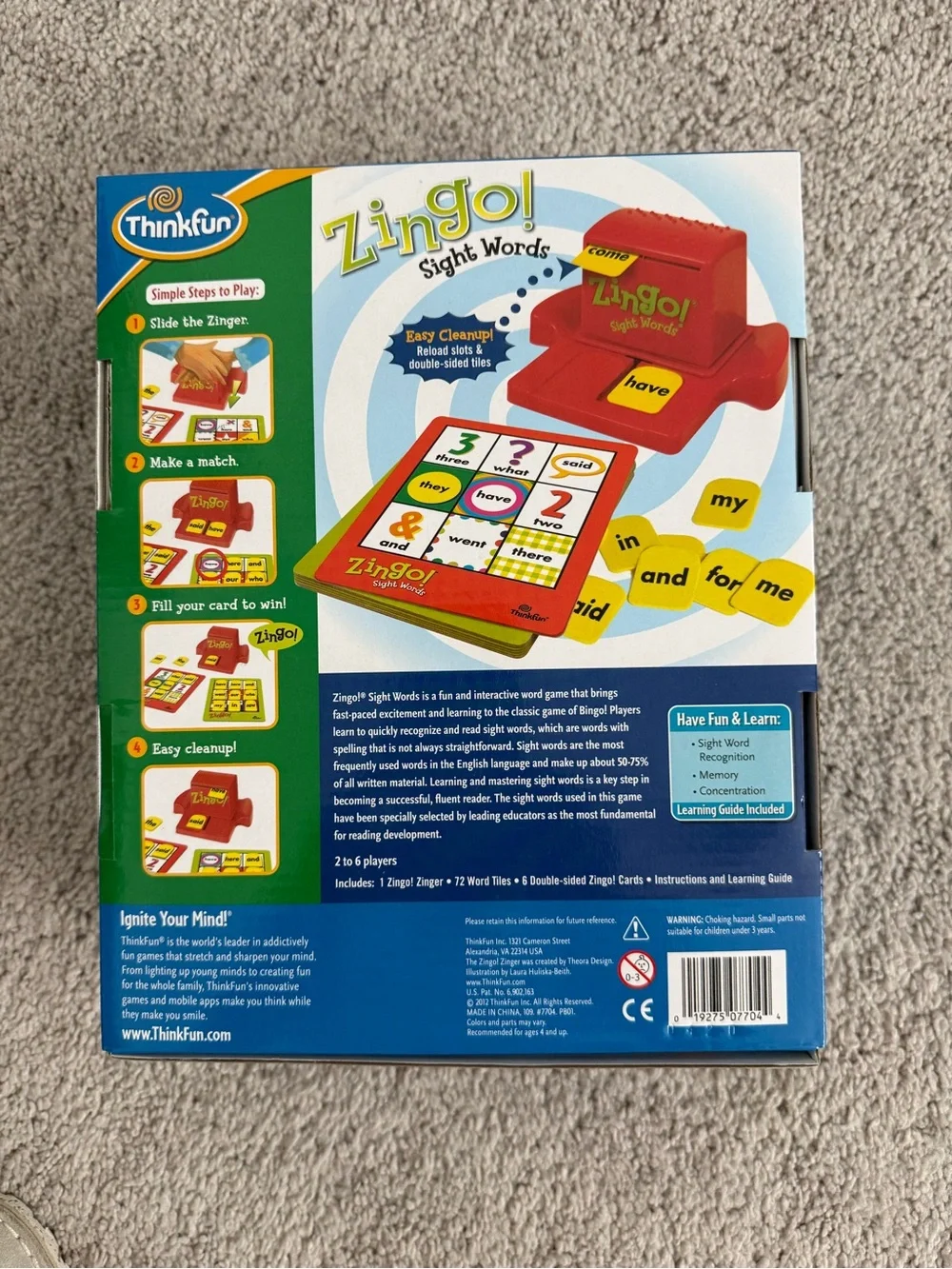 ThinkFun Zingo! Sight Words Learning Game - Green